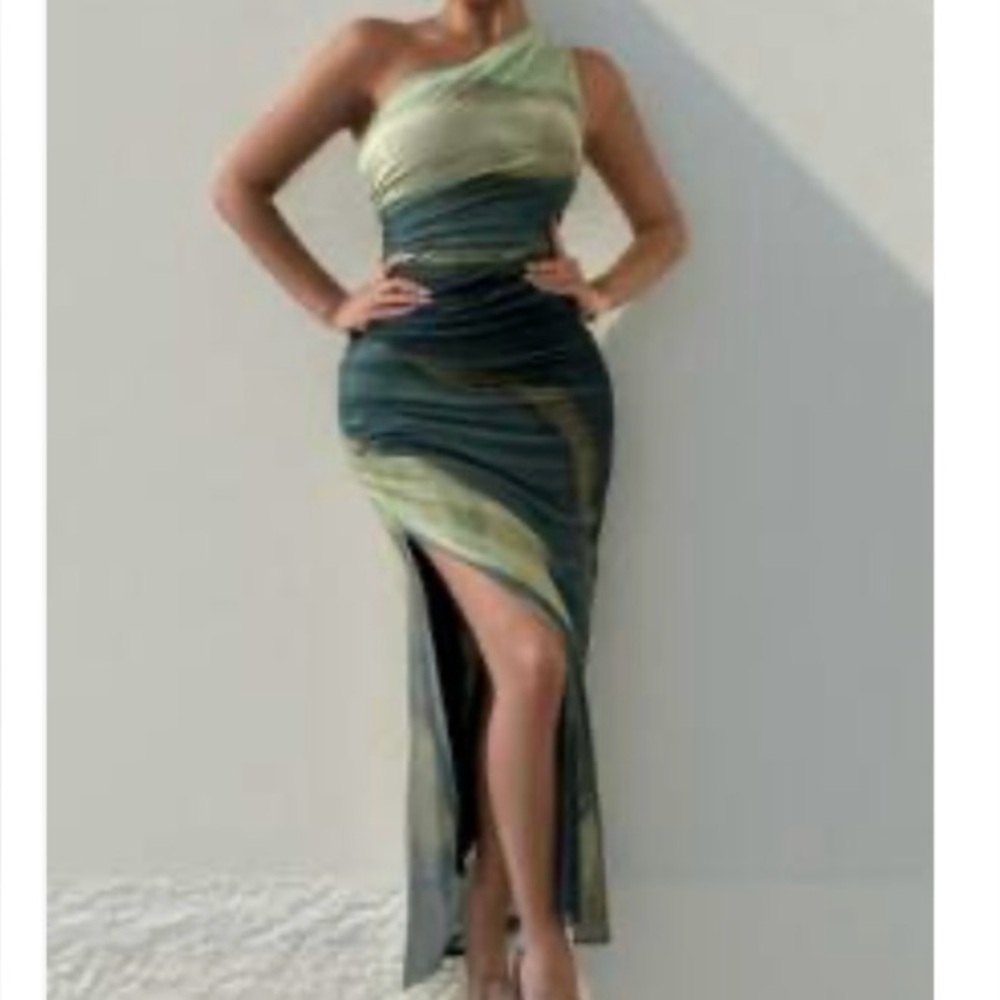 SHEIN One Shoulder Green and Black Dress